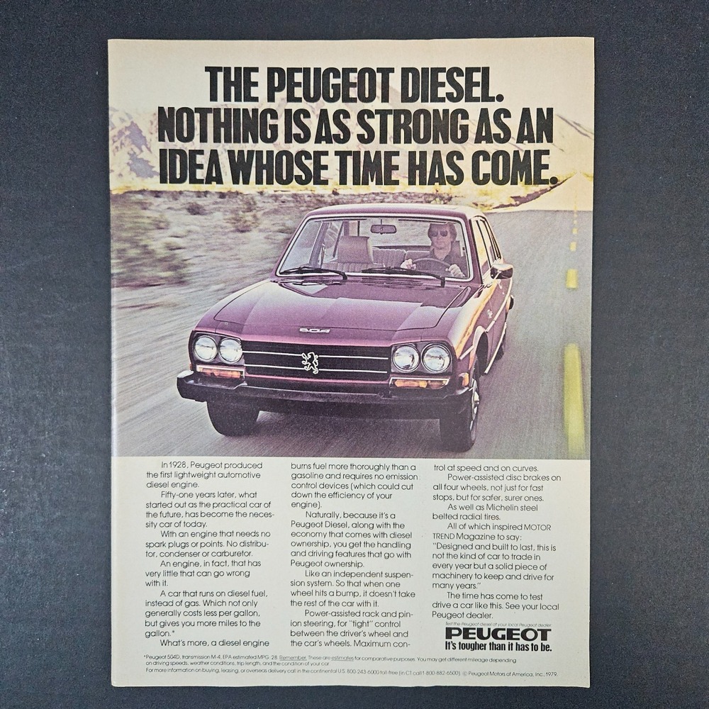 1979 Peugeot Motors of America 504D Diesel‎ Automobile Vintage Print Ad Mancave